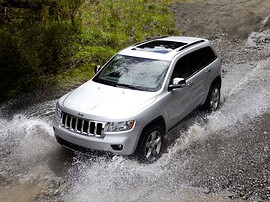 Jeep Grand Cherokee (WK2, 2010 - 2013 г.в.): Три четверти спереди в брызгах воды сверху