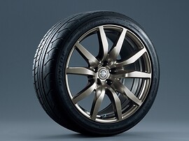 Nissan GT-R (R35 2-й рестайлинг, 2010 - 2012 г.в.): Колесо с многоспицевым диском золотистого цвета