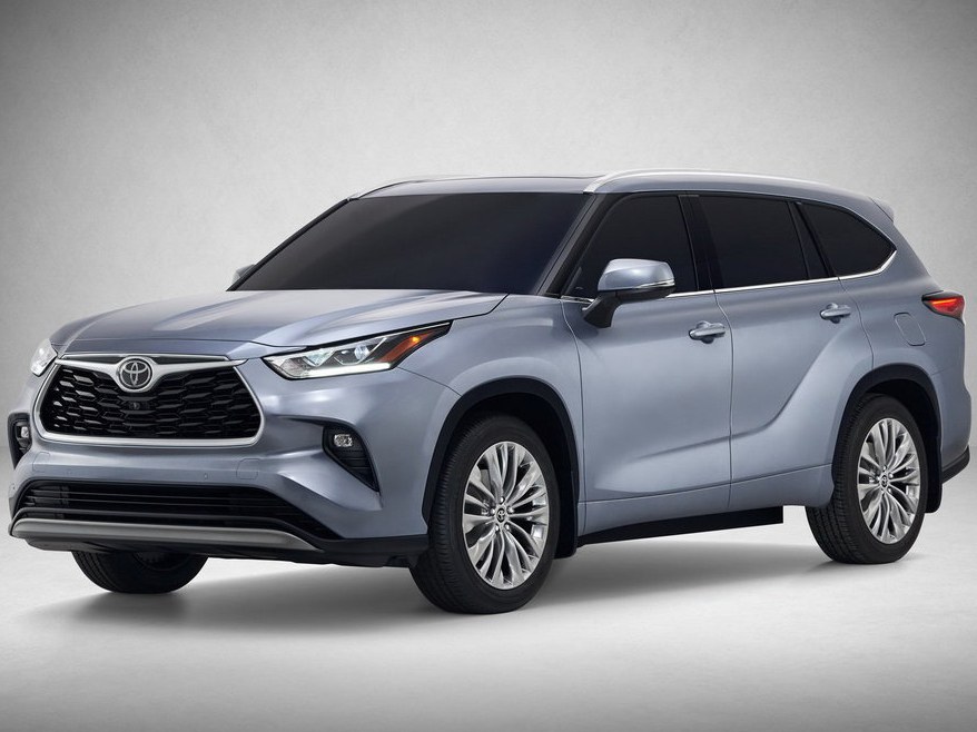 Toyota Highlander (IV поколение, 2019 - 2022 г.в.): Три четверти спереди в студии, голубой кузов