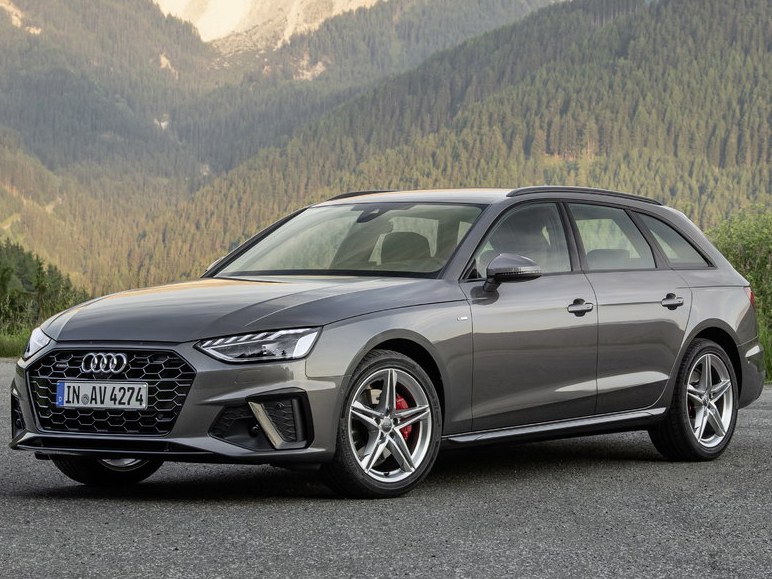 Audi A4 универсал 2.0 AT Базовая (40 TFSI): вид спереди сбоку в горах