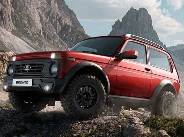 ВАЗ (Lada) 4x4 Bronto 3-дв.: вид спереди сбоку в горах