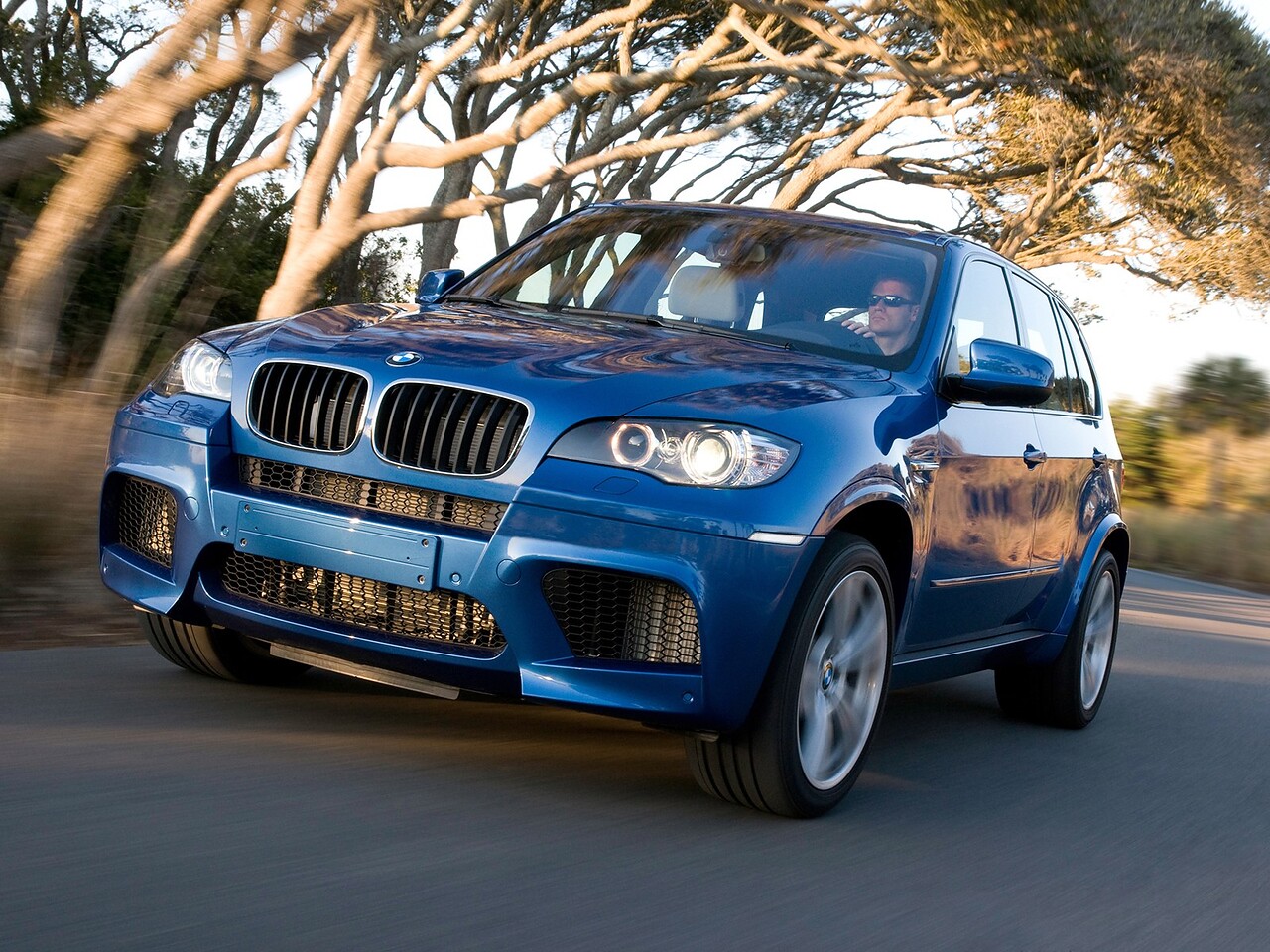BMW X5 M 4.4 V8 AT: Кроссовер на дороге на закате